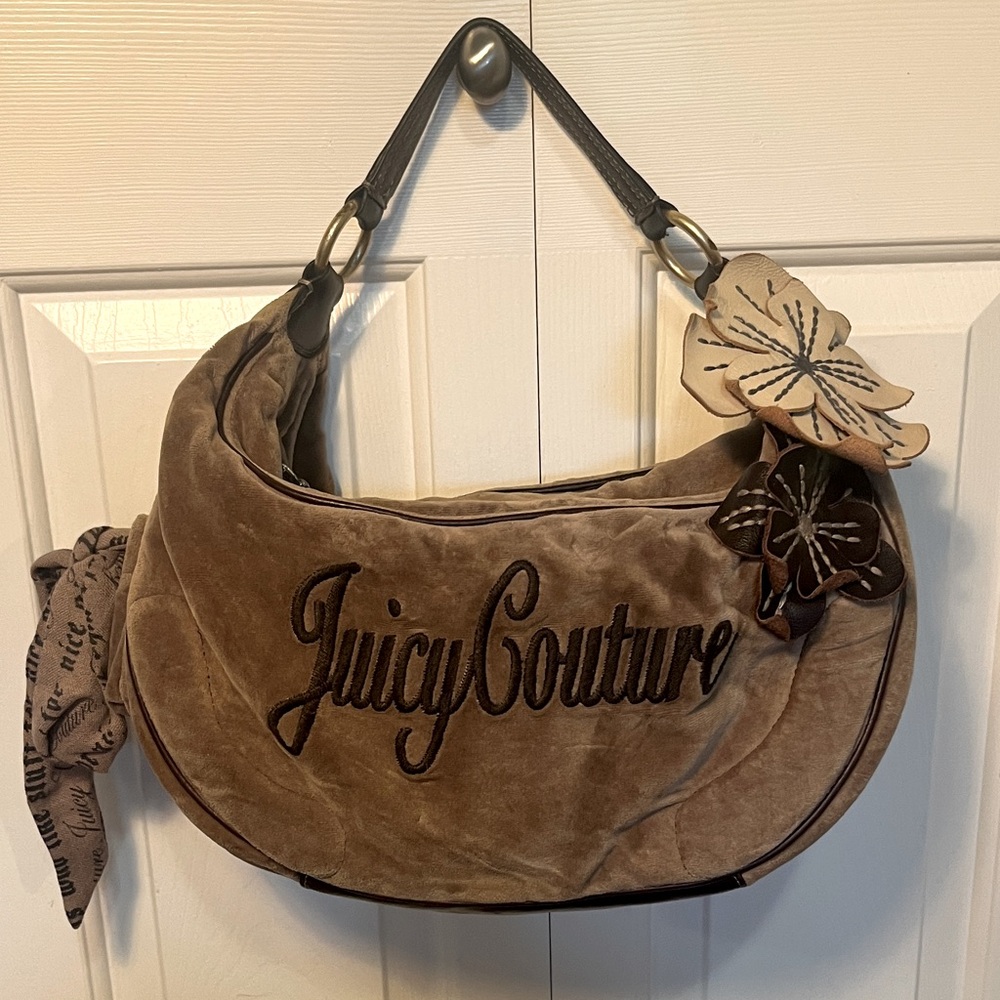 Juicy Couture Vintage Y2K Brown Velour Hobo Shoulder Bag